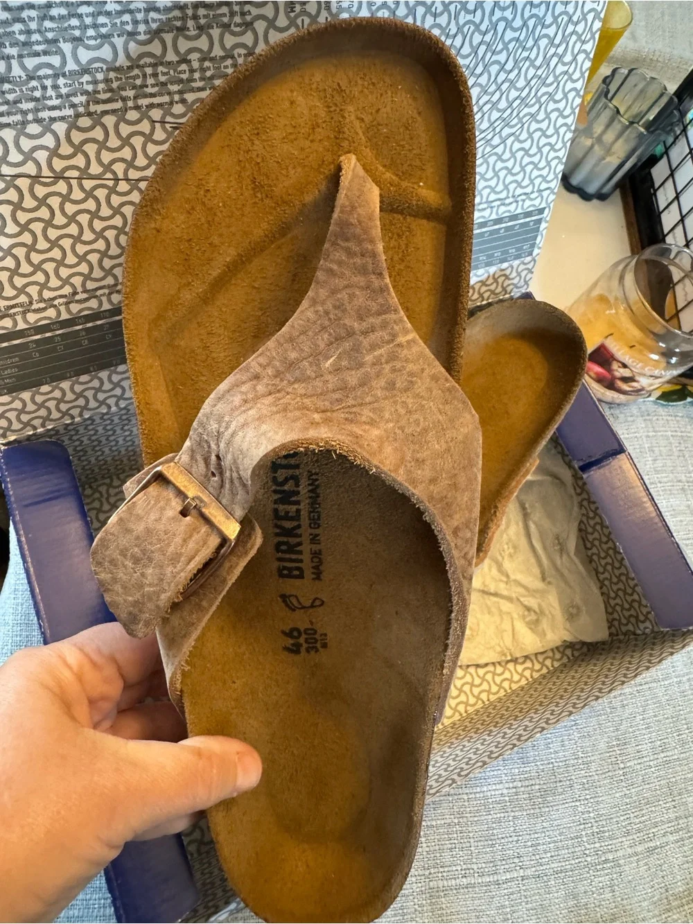 Birkenstock Brown Suede Thong Sandals with Buckle
